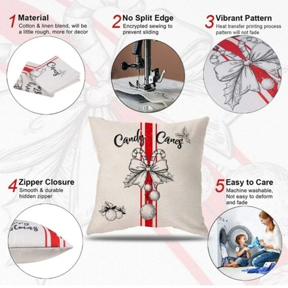 New Set of 2 Christmas Candy Cane Pillow covers Canvas 18x18